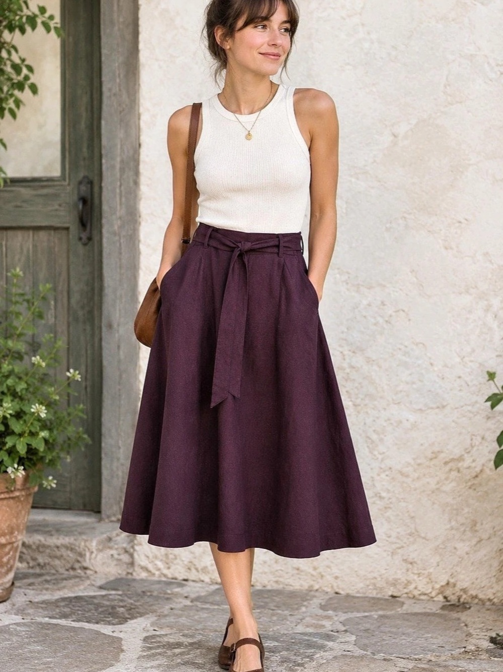 RW&CO. Midi Tie Waist Skirt in Plum Size 6 Like New
